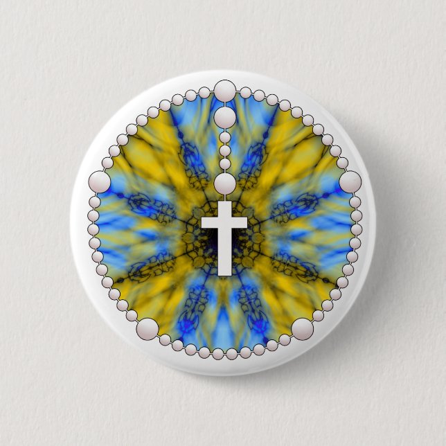 Blue and Yellow Rosary Dream Catcher 2 Inch Round Button (Front)
