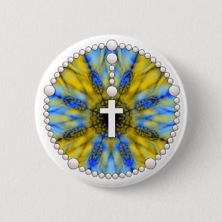 Blue and Yellow Rosary Dream Catcher 2 Inch Round Button