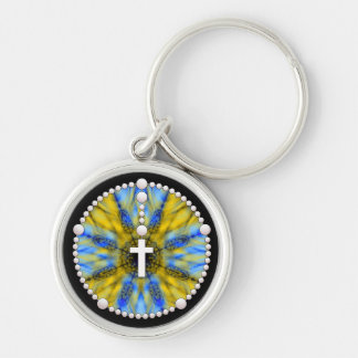 Blue and Yellow Rosary Dream Catcher Keychain