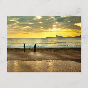 Blue and yellow seaside landscape postcard