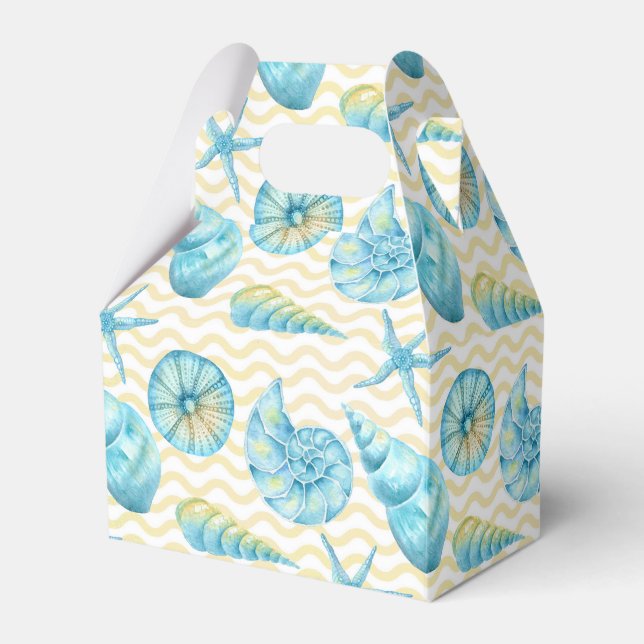 Blue and Yellow Seaweed and Coral Nautical Favor Box (Front Side)