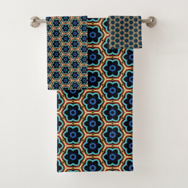 Blue and yellow simple floral bath towel set (Insitu)