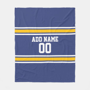 Blue and Yellow Sports Stripes Custom Name Number Fleece Blanket