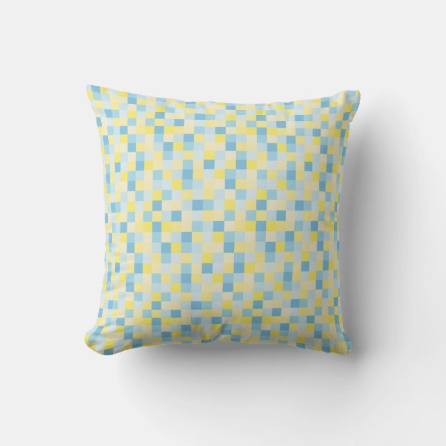 Blue and Yellow Squares Throw Pillow (Front)