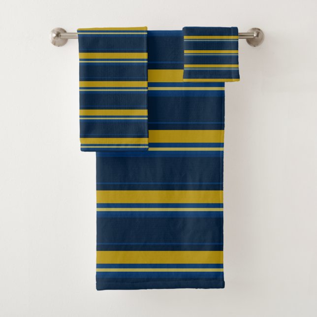 Blue and yellow stripes bath towel set (Insitu)