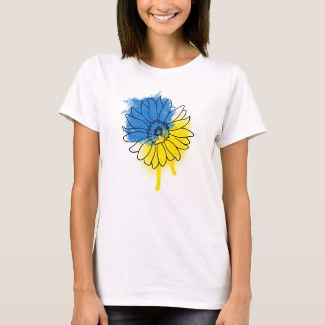 Blue and yellow sunflower in Ukrainian style T-Shirt (Front)