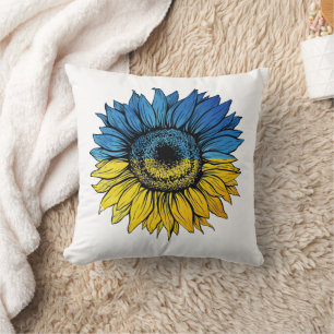 Blue and yellow sunflower in Ukrainian style Throw Pillow