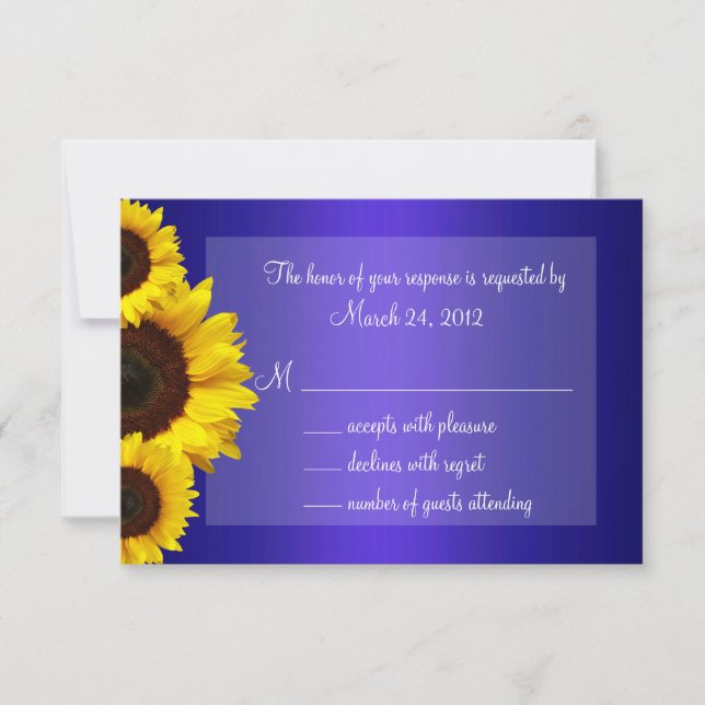 Blue and Yellow Sunflower Wedding RSVP Card (Front)