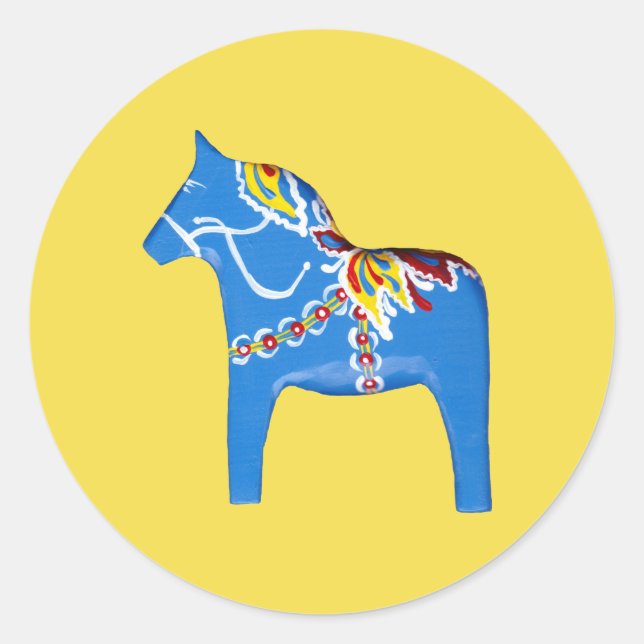 Blue and Yellow Swedish Dala Horse Sticker (Front)