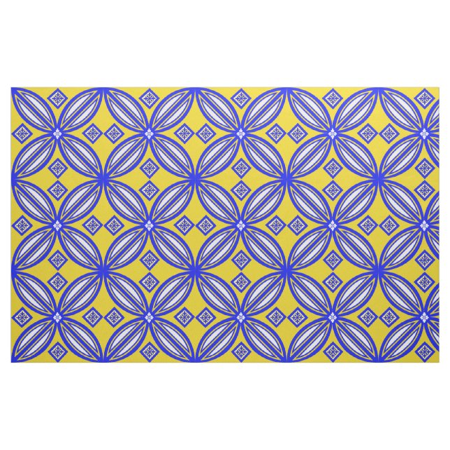 Blue And Yellow Talavera Tile Design Fabric (Fat Quarter)