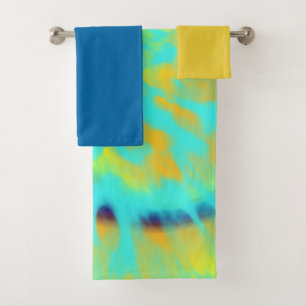 blue and yellow tie dye bath towel set