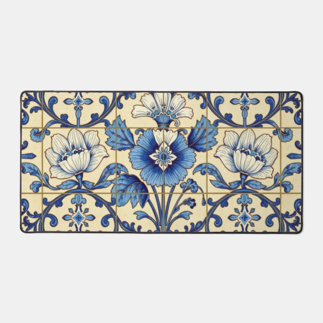 Blue And Yellow Tile Design  Desk Mat (Front)