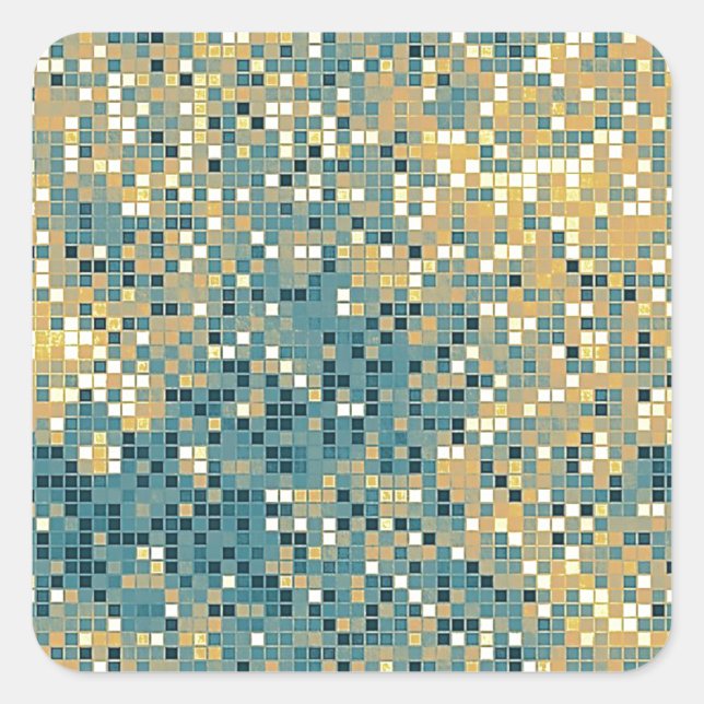 Blue and Yellow Tile Pattern Square Sticker (Front)