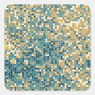Blue and Yellow Tile Pattern Square Sticker