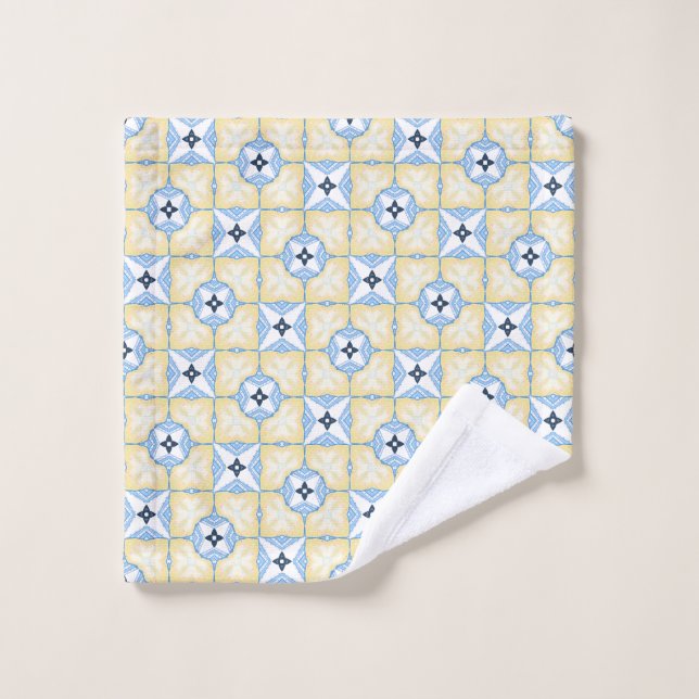 Blue and Yellow Tile Pattern Towel (Wash Cloth)