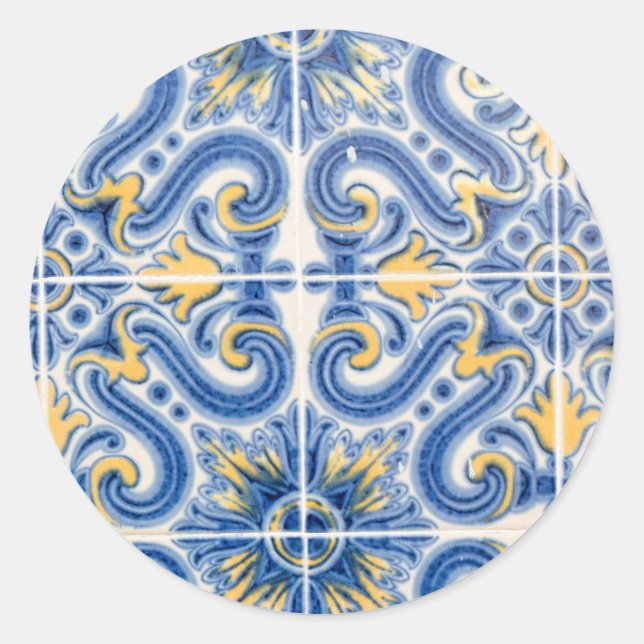 Blue and yellow tile, Portugal Classic Round Sticker (Front)