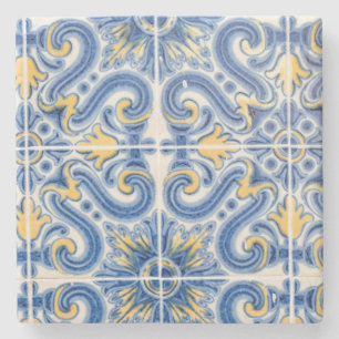 Blue and yellow tile, Portugal Stone Coaster