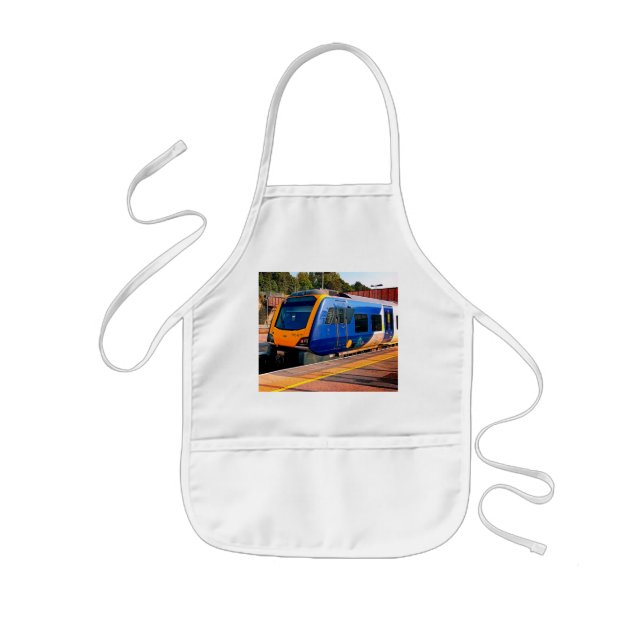 Blue and yellow train kids apron (Front)