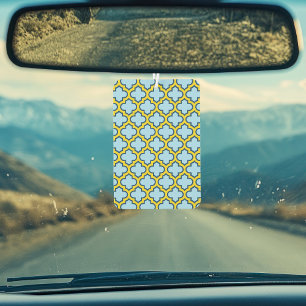 Blue and Yellow Trellis, Lattice, Quatrefoil Air Freshener