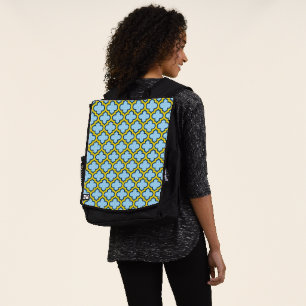 Blue and Yellow Trellis, Lattice, Quatrefoil Backpack