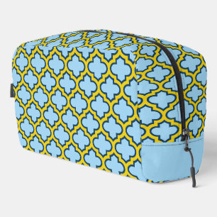 Blue and Yellow Trellis, Lattice, Quatrefoil Dopp Kit