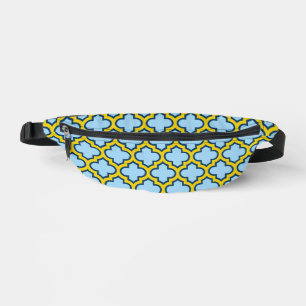 Blue and Yellow Trellis, Lattice, Quatrefoil Fanny Pack