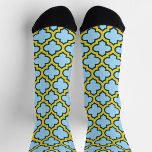 Blue and Yellow Trellis, Lattice, Quatrefoil Socks