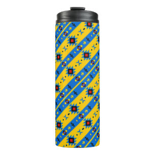 Blue and yellow tribal thermal tumbler
