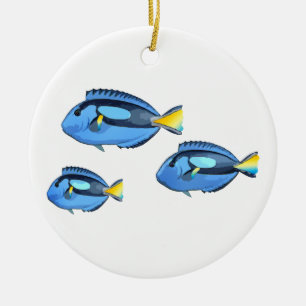 Blue and Yellow Tropical Fish Ceramic Ornament