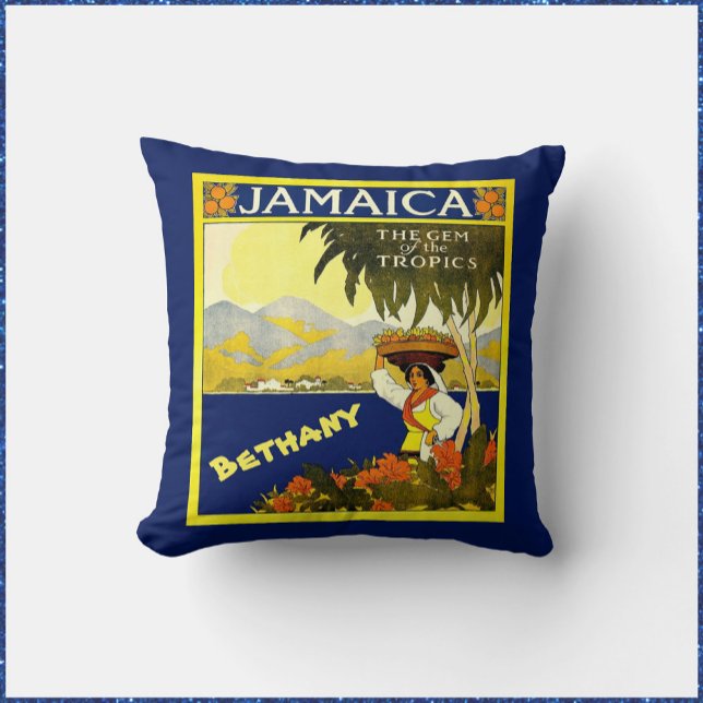Blue and Yellow Tropical Jamaica Throw Pillow (Creator Uploaded)