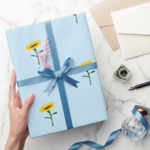 Blue and Yellow Twin Sunflowers in Bloom Wrapping Paper