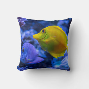 Blue And Yellow Two Beautiful Fishes Throw Pillow