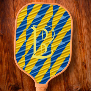 Blue and Yellow Ukraine Inspired Monogram Initial Pickleball Paddle