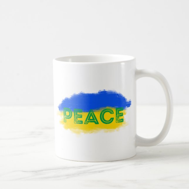Blue and Yellow Ukraine Inspired Peace No War Coffee Mug (Right)