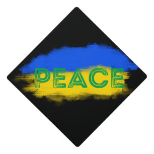Blue and Yellow Ukraine Inspired Peace No War Graduation Cap Topper