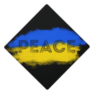 Blue and Yellow Ukraine Inspired Peace No War Graduation Cap Topper