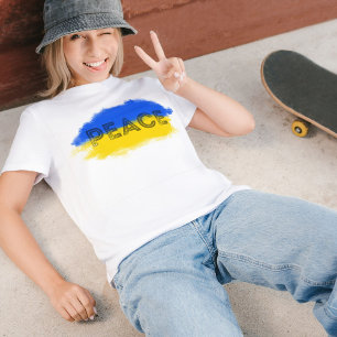 Blue and Yellow Ukraine Inspired Peace No War T-Shirt