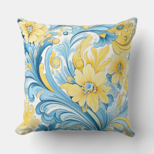 Blue and yellow. Ukrainian folk art motifs. Throw Pillow
