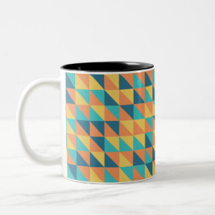 Blue and yellow Vintage Geometric abstract pattern Two-Tone Coffee Mug