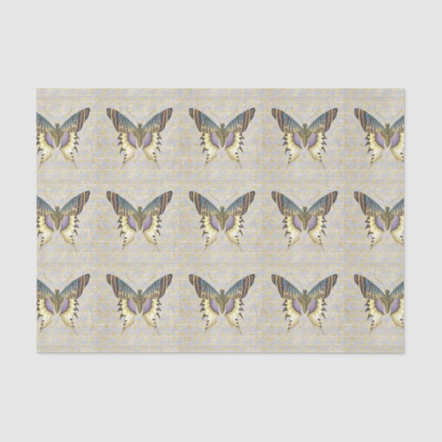 Blue and Yellow Vintage Style Butterfly Tissue Paper (Front)