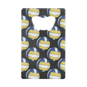 Blue and Yellow Volleyball Patterns Wallet Bottle Opener