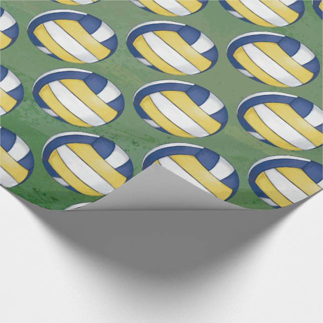 Blue and Yellow Volleyball Patterns Wrapping Paper (Corner)