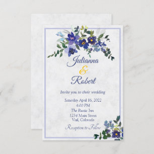 Blue and yellow watercolor floral wedding invitati invitation
