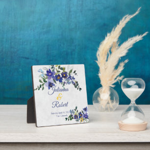 Blue and yellow watercolor floral wedding plaque