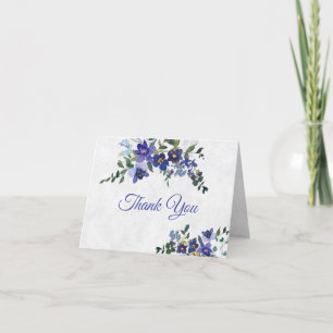 Blue and yellow watercolor floral wedding  thank you card