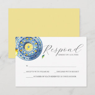 Blue and Yellow Wedding RSVP Card