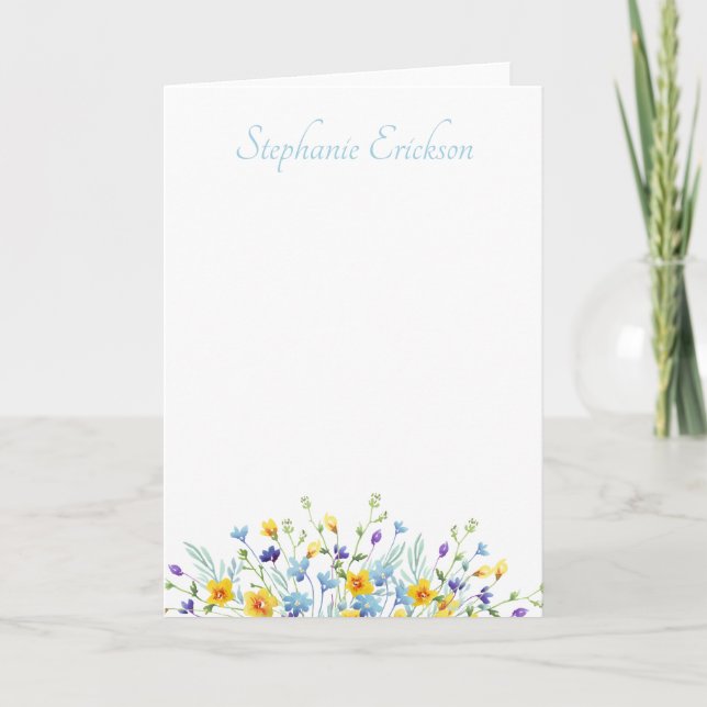 Blue and Yellow Wildflower Personalized Stationery (Devant)