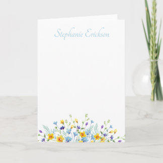 Blue and Yellow Wildflower Personalized Stationery Note Card