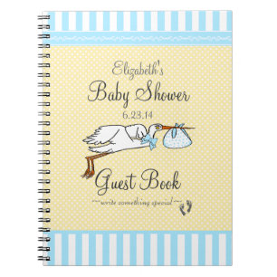Blue and Yellow with Stork Baby Shower Guest Book