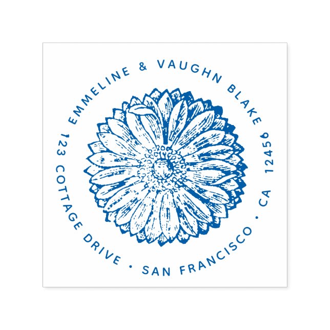 Blue Anemone Flower Return Address Botanical Self-inking Stamp (Design)